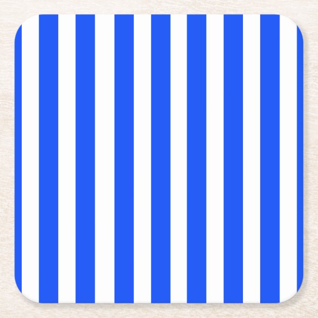 Vertical Stripe Sailor Blue & White Pattern Square Paper Coaster (Front)