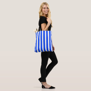 Vertical Stripe Sailor Blue & White Pattern Tote Bag