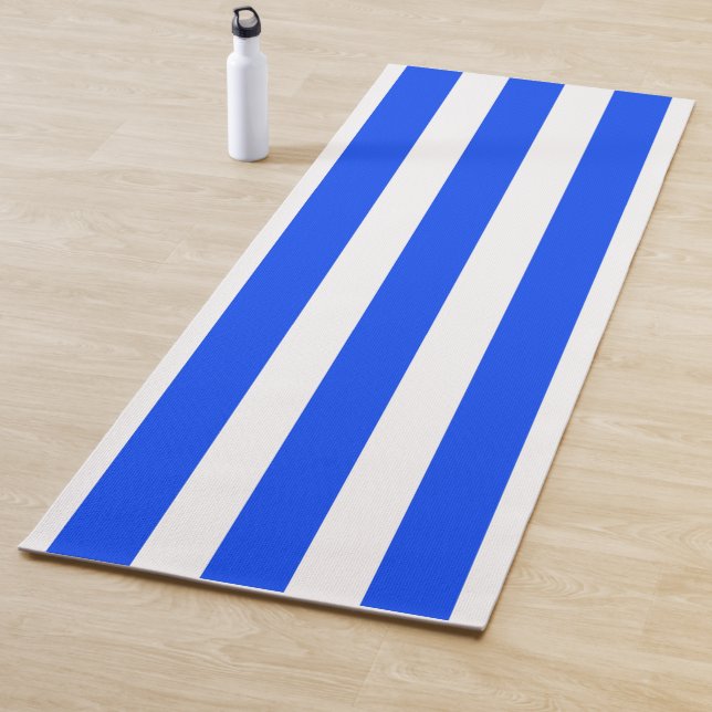 Vertical Stripe Sailor Blue & White Pattern Yoga Mat (In Situ)