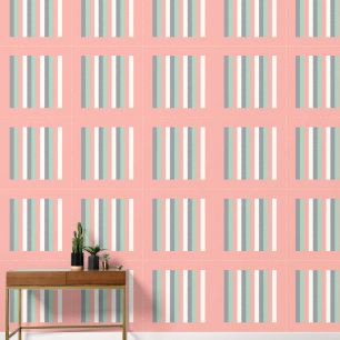 Vertical Striped Squares Green Salmon Rose White Wallpaper