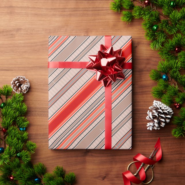 vertical striped textured pattern in orange and be wrapping paper (Holiday Gift)