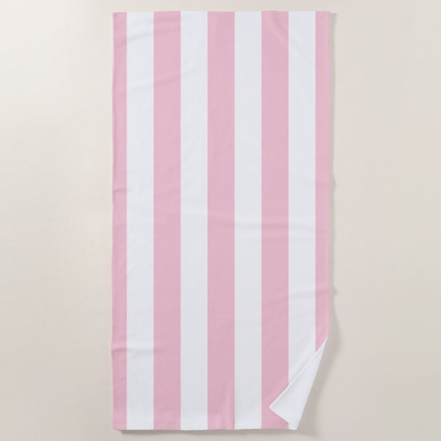 Vertical Stripes Baby Pink And White Striped Beach Towel (Front)