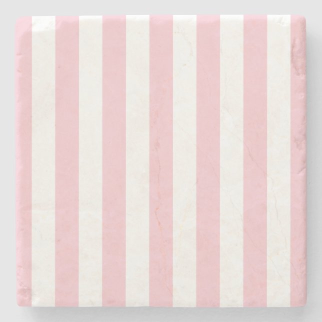 Vertical Stripes Baby Pink And White Striped Stone Coaster (Front)