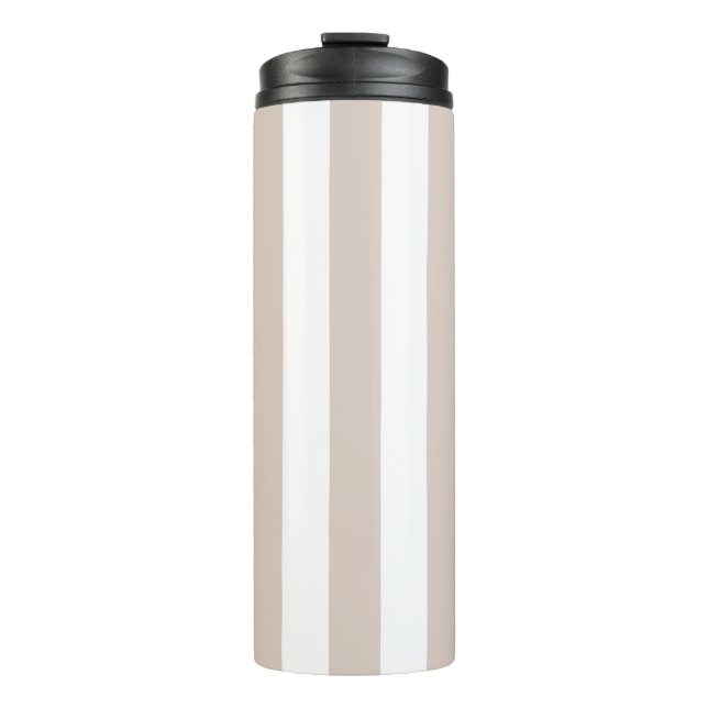 Vertical Stripes Beige And White Striped Thermal Tumbler (Front)