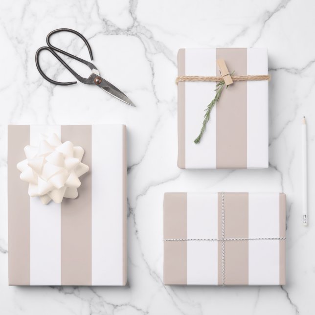 Vertical Stripes Beige And White Striped Wrapping Paper Sheet (Front)