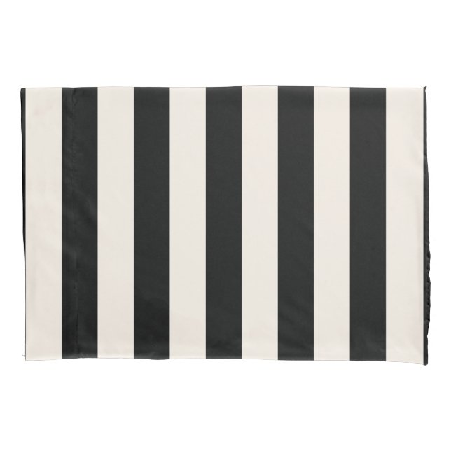 Vertical Stripes Black And Cream White Striped Pillowcase (Front)
