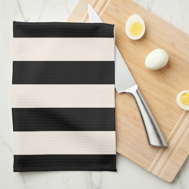 Vertical Stripes Black And Cream White Striped Tea Towel (Quarter Fold)
