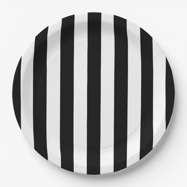 Vertical Stripes Black And White Striped Paper Plate (Front)