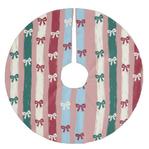 Vertical Stripes & Bows in Holiday Pastels Brushed Polyester Tree Skirt