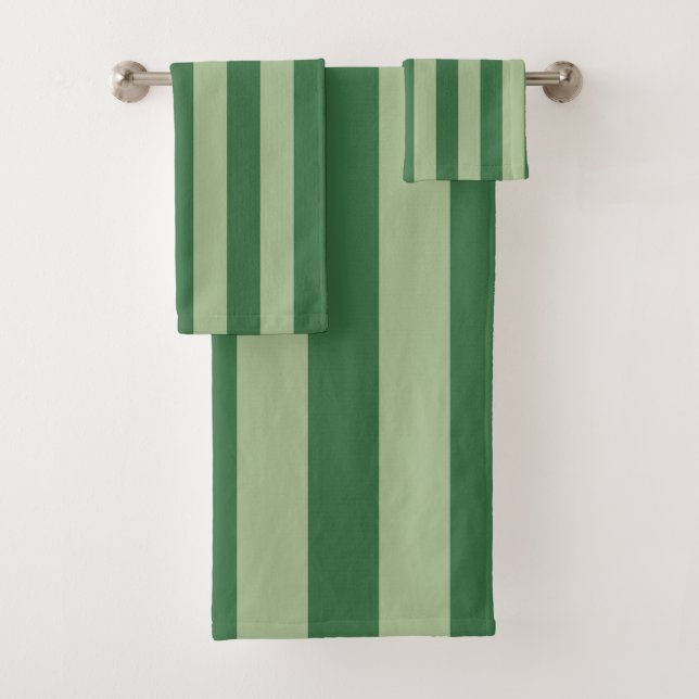 Vertical Stripes Forest Green Striped Bath Towel Set (Insitu)
