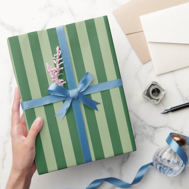 Vertical Stripes Forest Green Striped Wrapping Paper (Gifting)