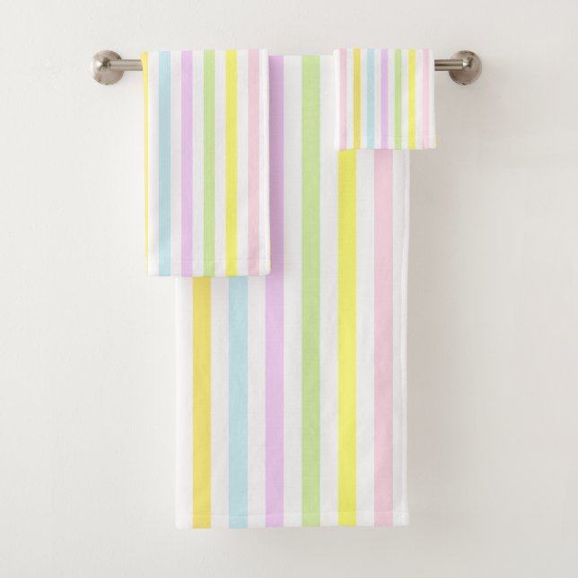 Vertical Stripes in Light Pastel Colours Bath Towel Set (Insitu)