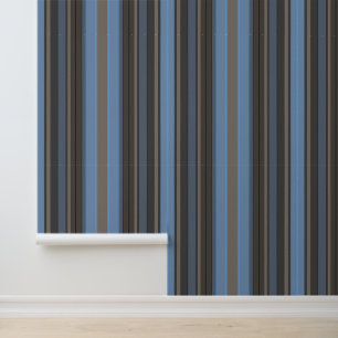  Vertical Stripes Modern Simple Brown & Dusty Blue Wallpaper