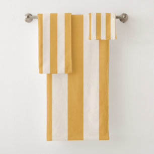 Vertical Stripes Mustard Yellow And White Striped Bath Towel Set