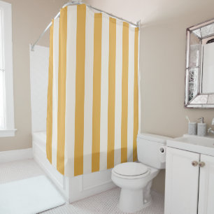 Vertical Stripes Mustard Yellow And White Striped Shower Curtain