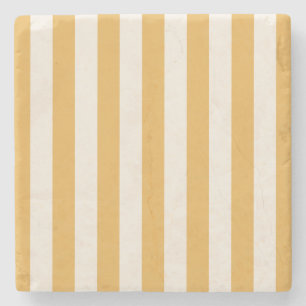 Vertical Stripes Mustard Yellow And White Striped Stone Coaster