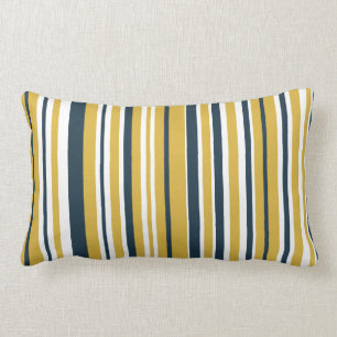 Vertical Stripes Mustard Yellow, Navy Blue, White Lumbar Cushion