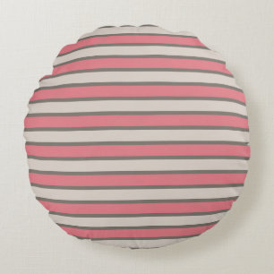 Vertical Stripes Pink and Grey Round Cushion