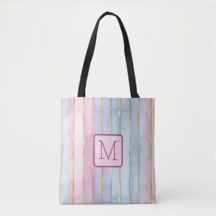 Vertical Stripes Pinks Color Block Monogram Tote Bag