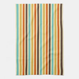 Vertical Stripes Retro Colours Blue Yellow Red Tea Towel