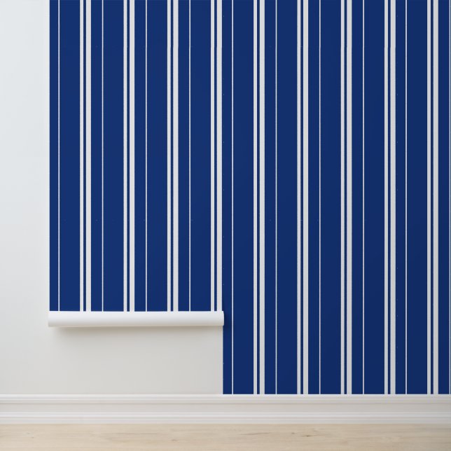 Vertical Stripes Royal Blue and White Wallpaper (Application)