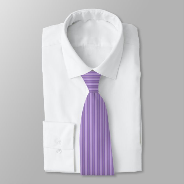 Vertical Stripes: White and Purple Design Tie (Tied)