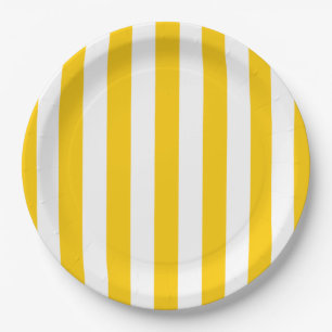 Vertical Stripes Yellow And White Striped Paper Plate