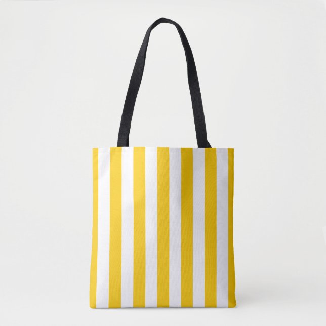 Vertical Stripes Yellow And White Striped Tote Bag (Front)
