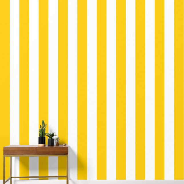 Vertical Stripes Yellow And White Striped Wallpaper (Hallway)