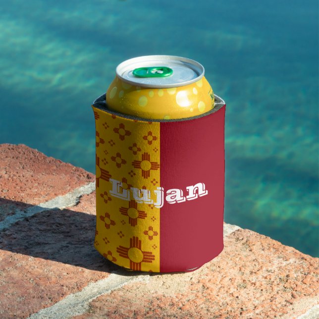 Vertical Stripes Zia Sun Red Yellow New Mexico  Can Cooler (In Situ Pool)