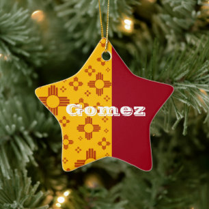 Vertical Stripes Zia Sun Red Yellow New Mexico  Ceramic Ornament