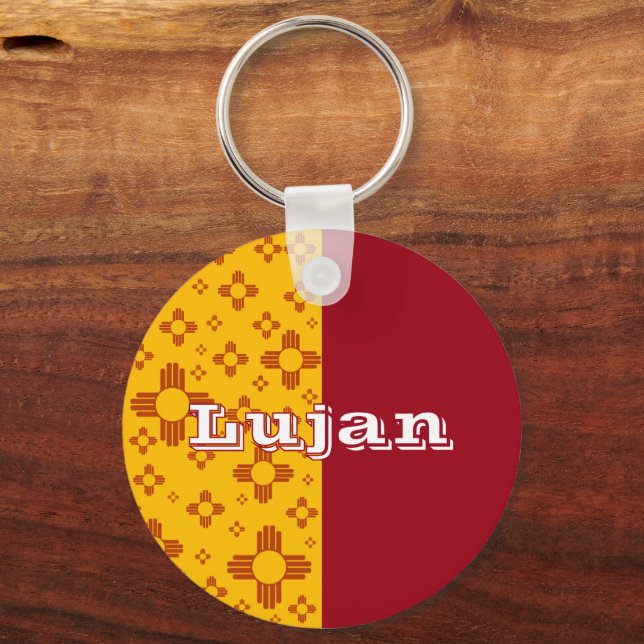 Vertical Stripes Zia Sun Red Yellow New Mexico  Key Ring (Back)