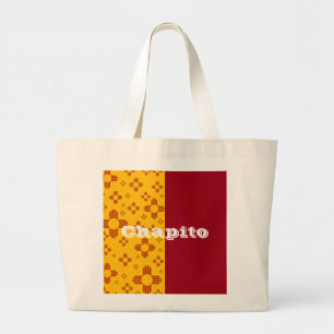 Vertical Stripes Zia Sun Red Yellow New Mexico Large Tote Bag