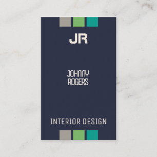 Vertical style with initials navy blue business card