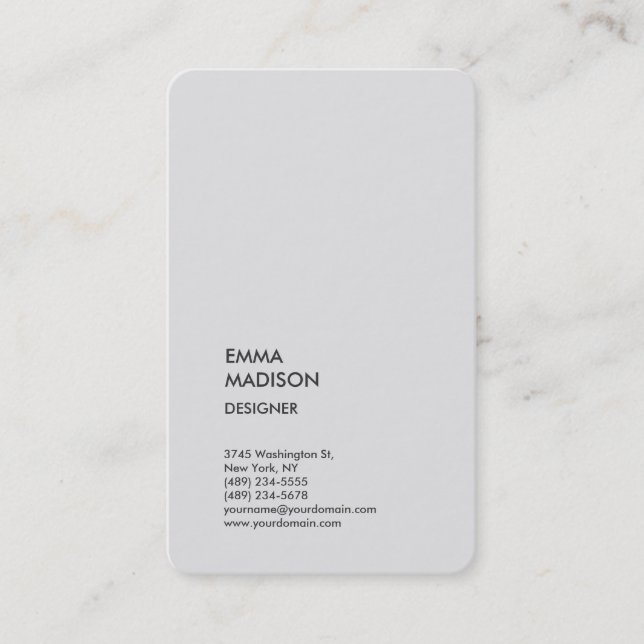 Vertical Stylish Professional Minimalist Grey Business Card (Front)