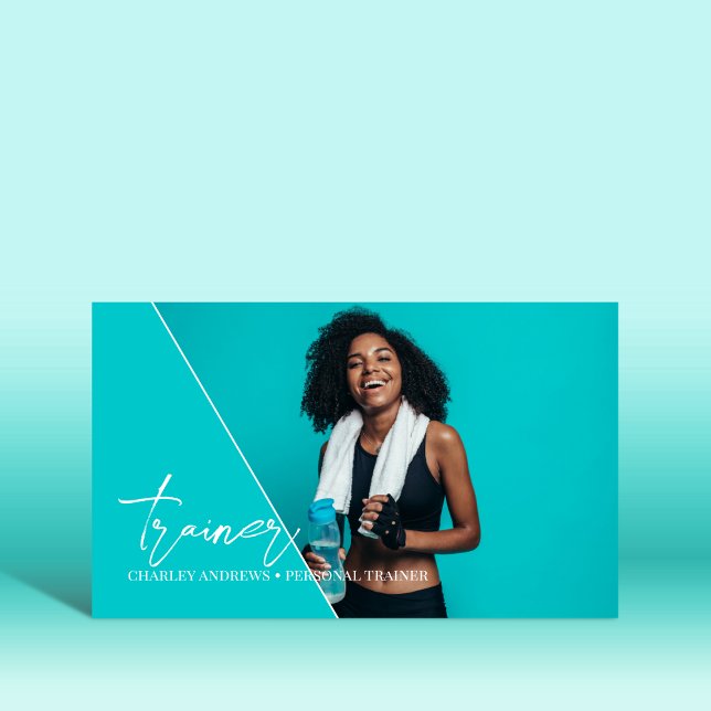 Vertical Teal | Personal Trainer QR Code Photo Business Card (Creator Uploaded)