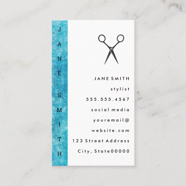 Vertical Text | Grunge Blue | Stylist Business Card (Front)