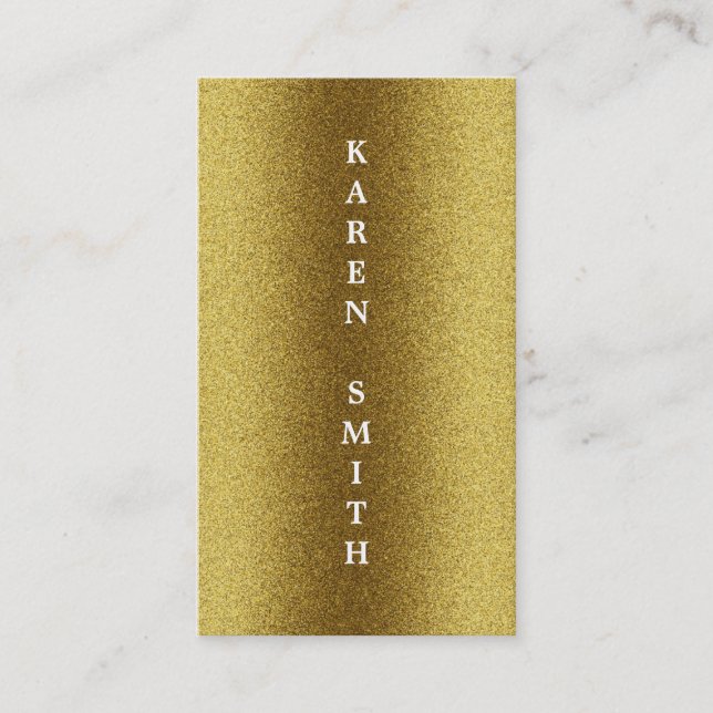 Vertical Text Modern Gold Glitter Style Business Card (Front)