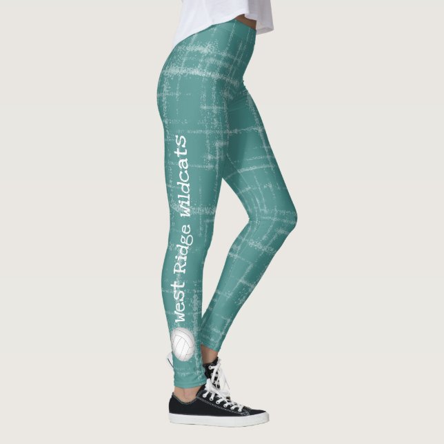 vertical text team name women's teal leggings (Right)