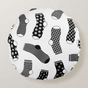 Vertical texture of striped and polka dot socks. B Round Cushion