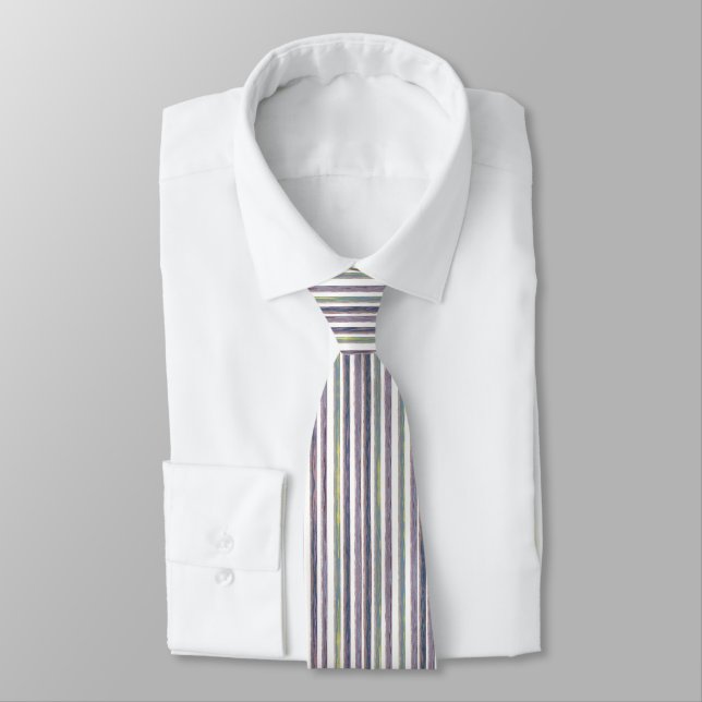 Vertical Thin Pinstripe Purple and Green  Tie (Tied)