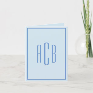 Vertical Three Letter Blue Monogram Border Note Card