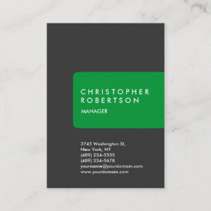 Vertical trendy chubby green grey business card