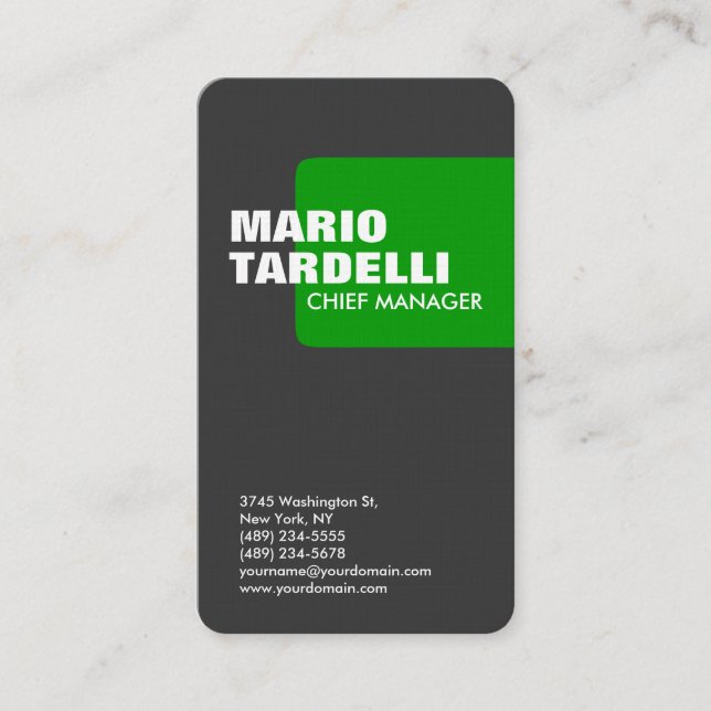 Vertical trendy linen custom made grey green plain business card (Front)