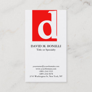 Vertical trendy modern red white monogram business card