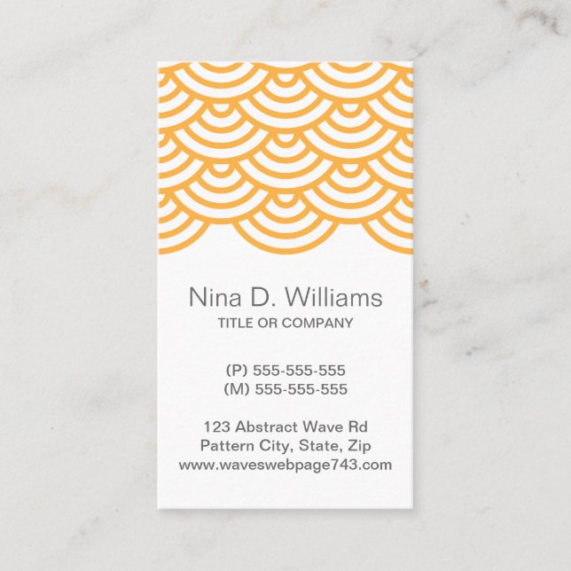 Vertical trendy pale orange Japanese wave pattern Business Card (Front)