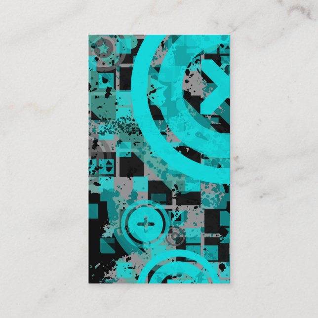 vertical turquoise chex business card (Front)
