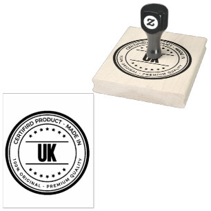 Vertical UK Name Text Printed Packaging Cobalt Ink Rubber Stamp