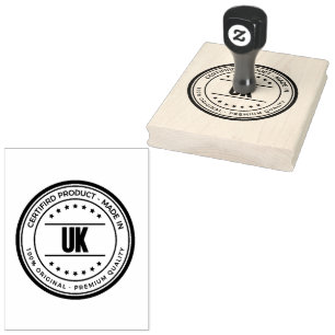 Vertical UK Name Wooden Handle Vermillion Red Ink Rubber Stamp