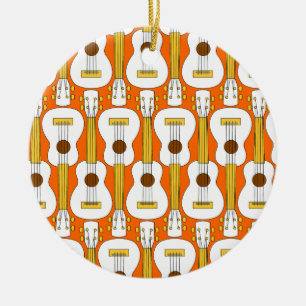 Vertical Ukulele Pattern  Ceramic Ornament